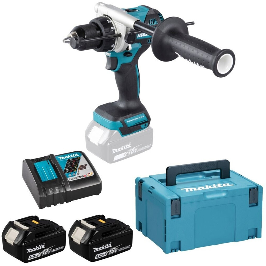 Makita - DHP486RTJ - Akku-Schlagbohrschrauber - mit 2 Akkus, 18 V, 5 Ah Akkukapazität