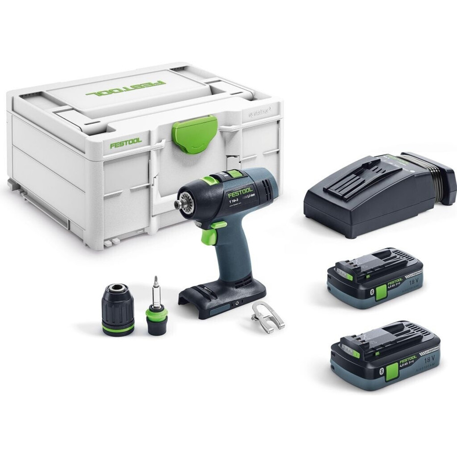 Festool - T 18+3 HPC 4,0 I-Plus - Akkuschrauber - 18 V, 50 Nm Drehmoment, 4 Ah Akku